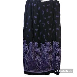 JM Collection Black Purple Paisley Wrap Midi Skirt Whimsygoth  Size L